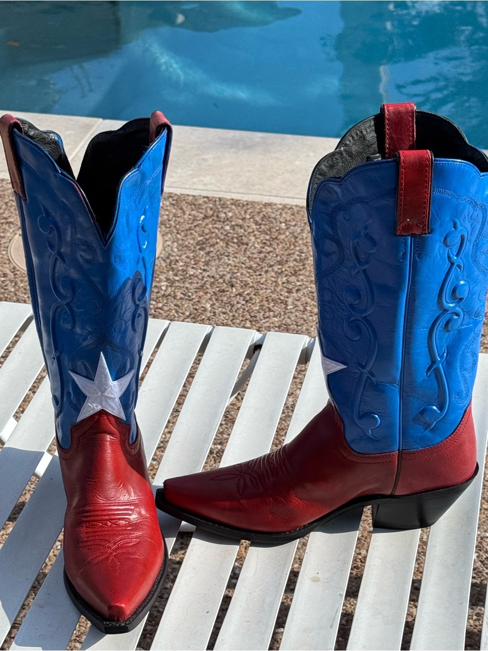 Recycled Justin Boots Red, Blue & White Star Heeled Cowboy Boots - Picture 4 of 9